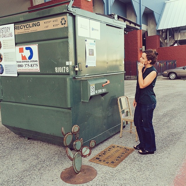 Come_visit_us_during_week_2_of_the__dumpsterproject__atx_home_tour_-_this_week_at__austinminimakerfaire._Saturday_53_10-6._Here__thedirt_yprofessor_is_contemplating_the_finer_points_of_the_projects__sustainability_goals._Yeah_right._She_s_wondering_w